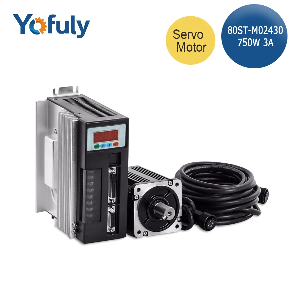 

80ST-M02430 AC Servo Motor Kit 220V 750W 3000RPM 2.4 N.m. 0.75KW Servo Motor + AASD-15A Driver Servo System With 3M Cable