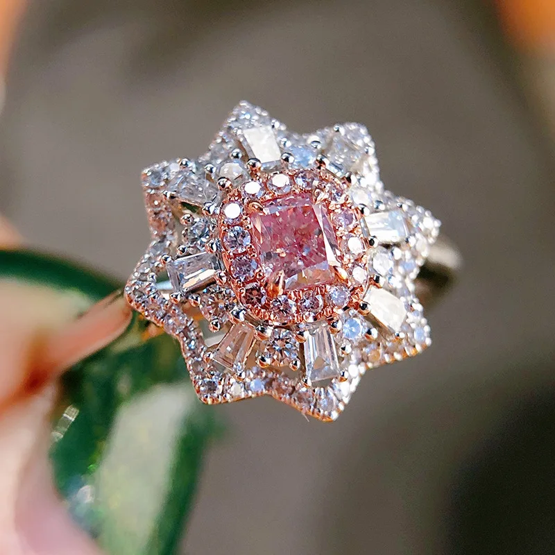 

Fashion Flower Pink Square Zircon Ring Elegant Princess Charm Ring Eternal Ring Bride Engagement Party Wedding Ring Jewelry Gift