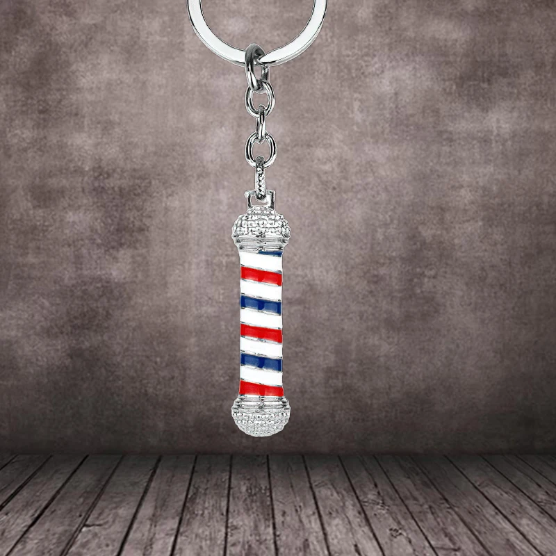 2021 Hot Barber Shop Keychain Barber Pole Pendant key holder Hairdresser Trendy Keyrings trinket chaveiro souvenir