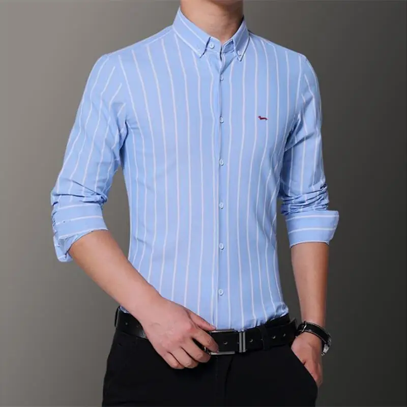 New Spring Men Casual Slim Fit Blouses Japan Style Long Sleeve Striped 100%Cotton Harmont Blaine Shirts