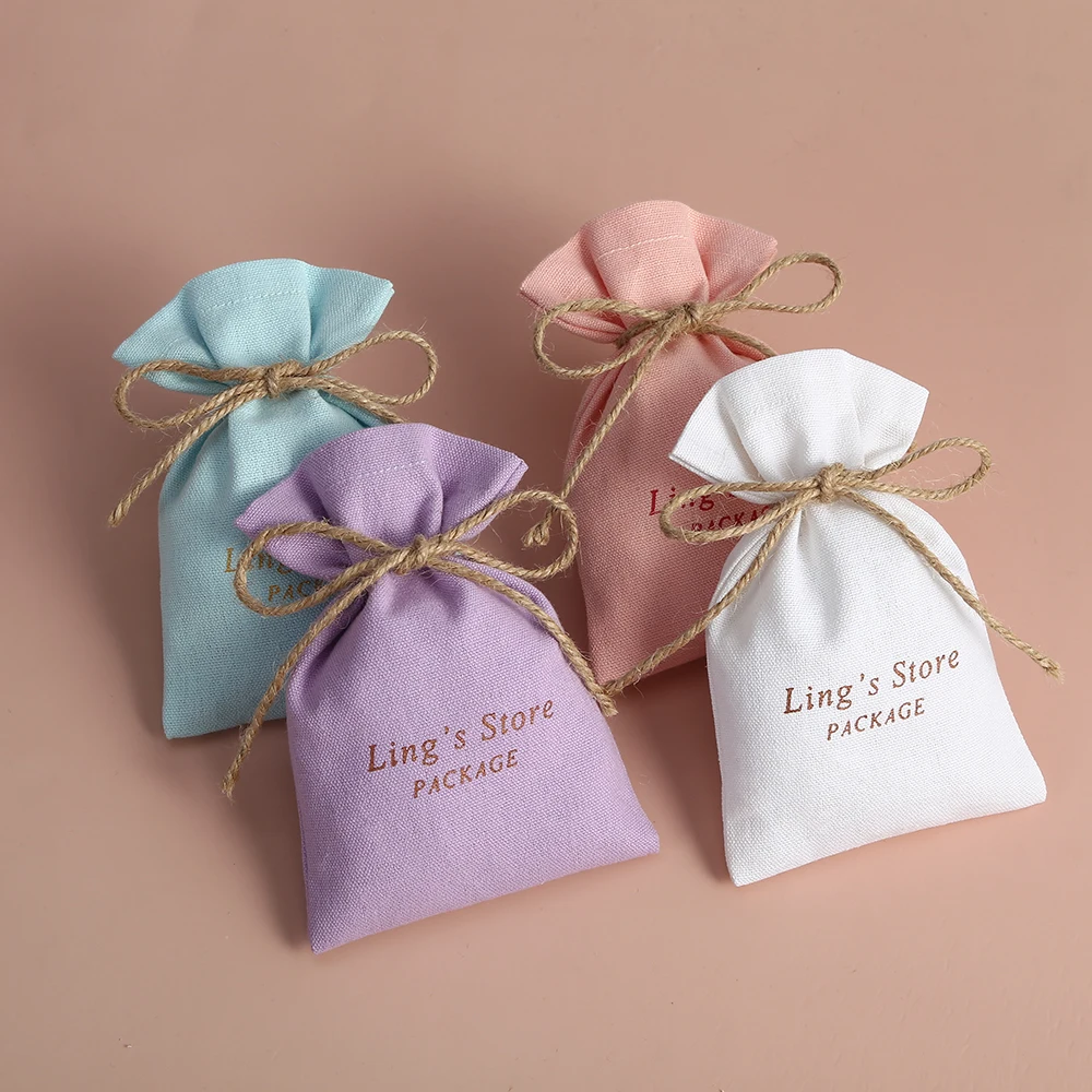 100pcs Custom Logo Cotton Burlap Bucket Jewelry Bag Pouch for Wedding Party Candy Gift Bag Organizer Custom Logo Jewelry Packing