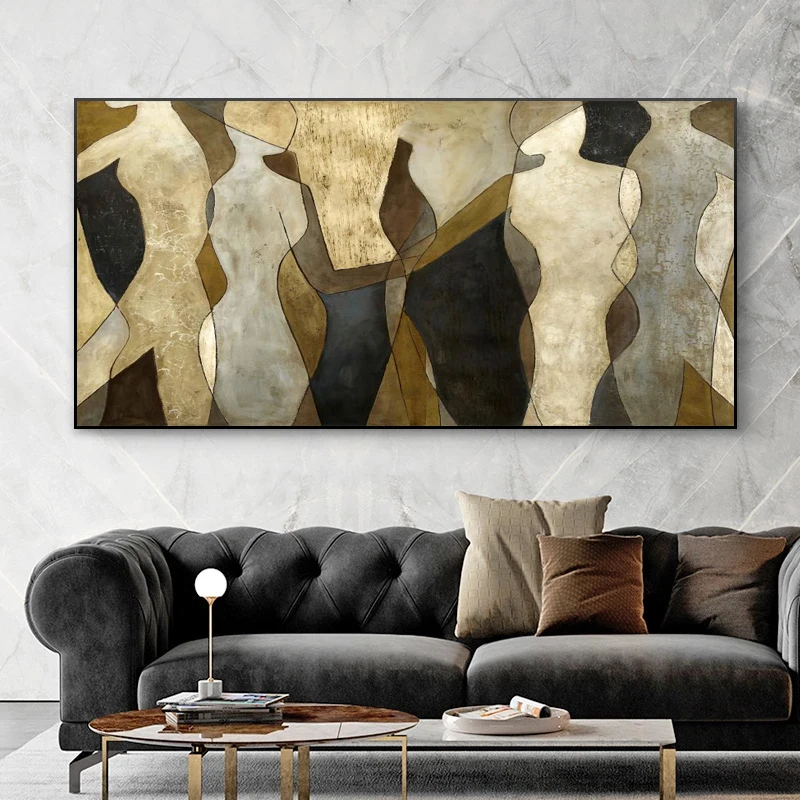 Abstract Luxury Golden Canvas Prints Painting Printed on Canvas Wall Art Pictures for Living Room Modern Home Decor Woman Body