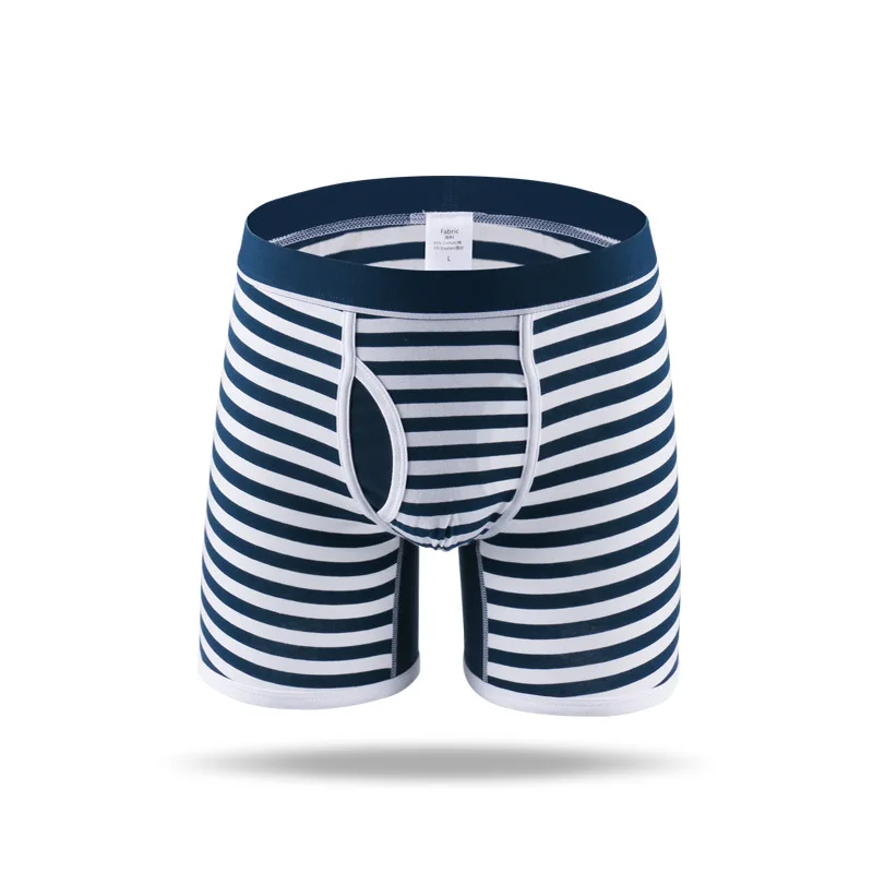 Boxers longos dos homens com listras, Roupa interior masculina, Últimas tendências, Comprimento