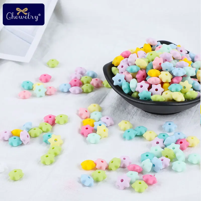 50pcs 12mm Baby Silicone Teether Mini Six-pointed Star Beads Tiny Rod DIY Nursing Pacifier Chain Bracelet Necklace Kids Product