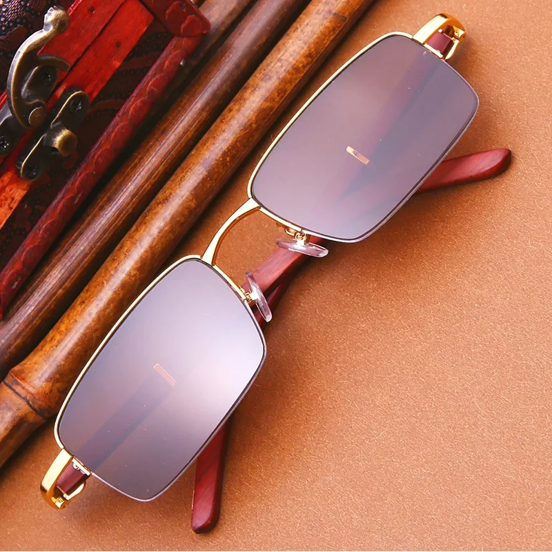 Vazrobe Glass Sunglasses Men Women Real Wood Frame+crystal Stone Lens Brown Glasses Anti Eye Dry Protect from Glare UV400