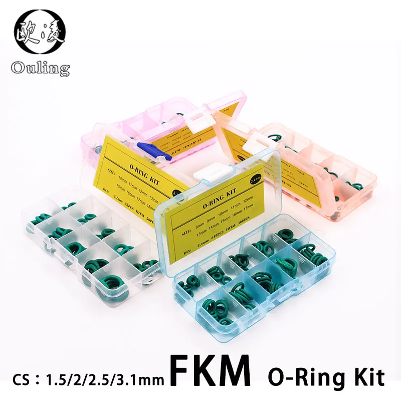 Thickness 1.5/1.9/2.4/3.1/1.8/2.65mm Fluorine rubber Ring FKM O Ring Seal FKM Sealing O-rings oring set Assortment Kit Box