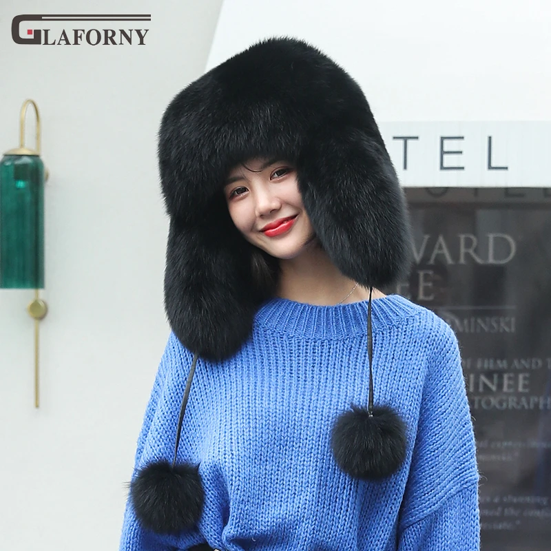 2019  solid fox fur hat female Leigeng hat male all-wool prince hat thickened warm winter fur hat unisex winter fur hat