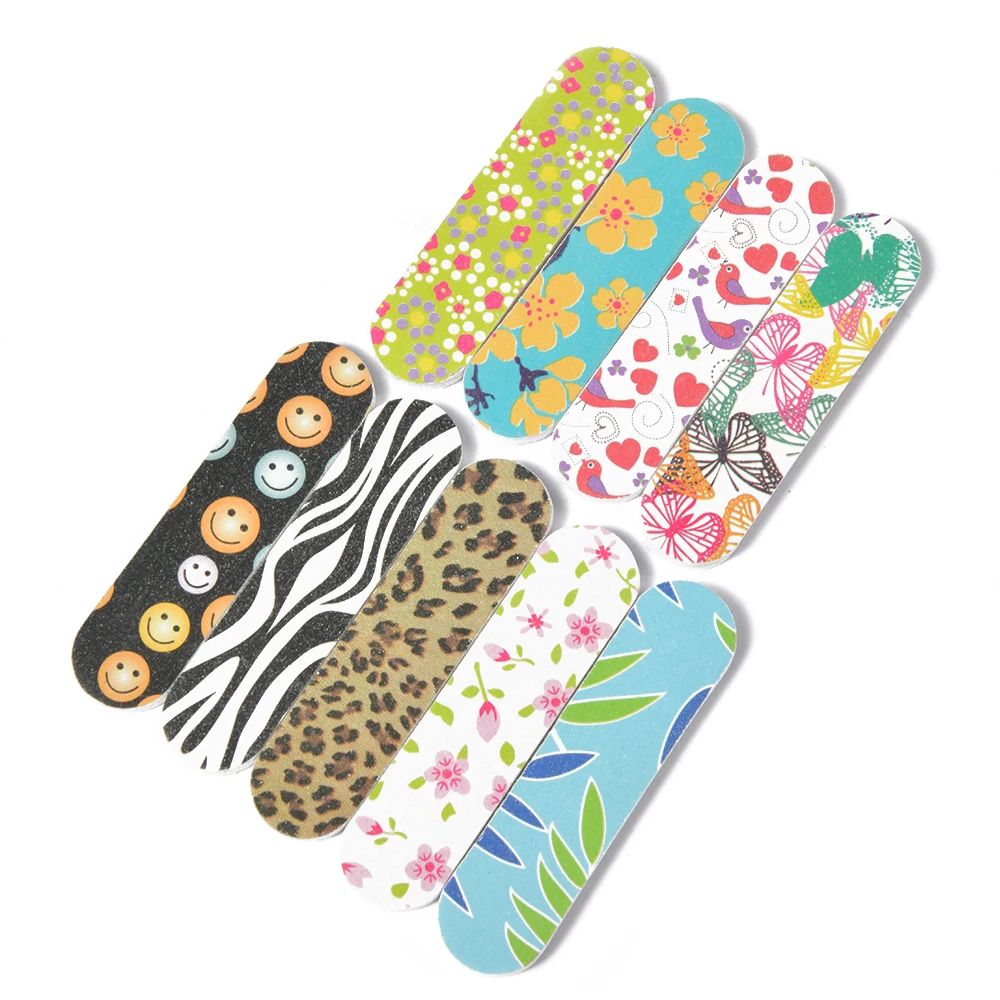 50pcs/lot Nail File Block Mini Nail Buffer Double-sided Printing Portable Pedicure Manicure Nails Sandpaper File Nail Files