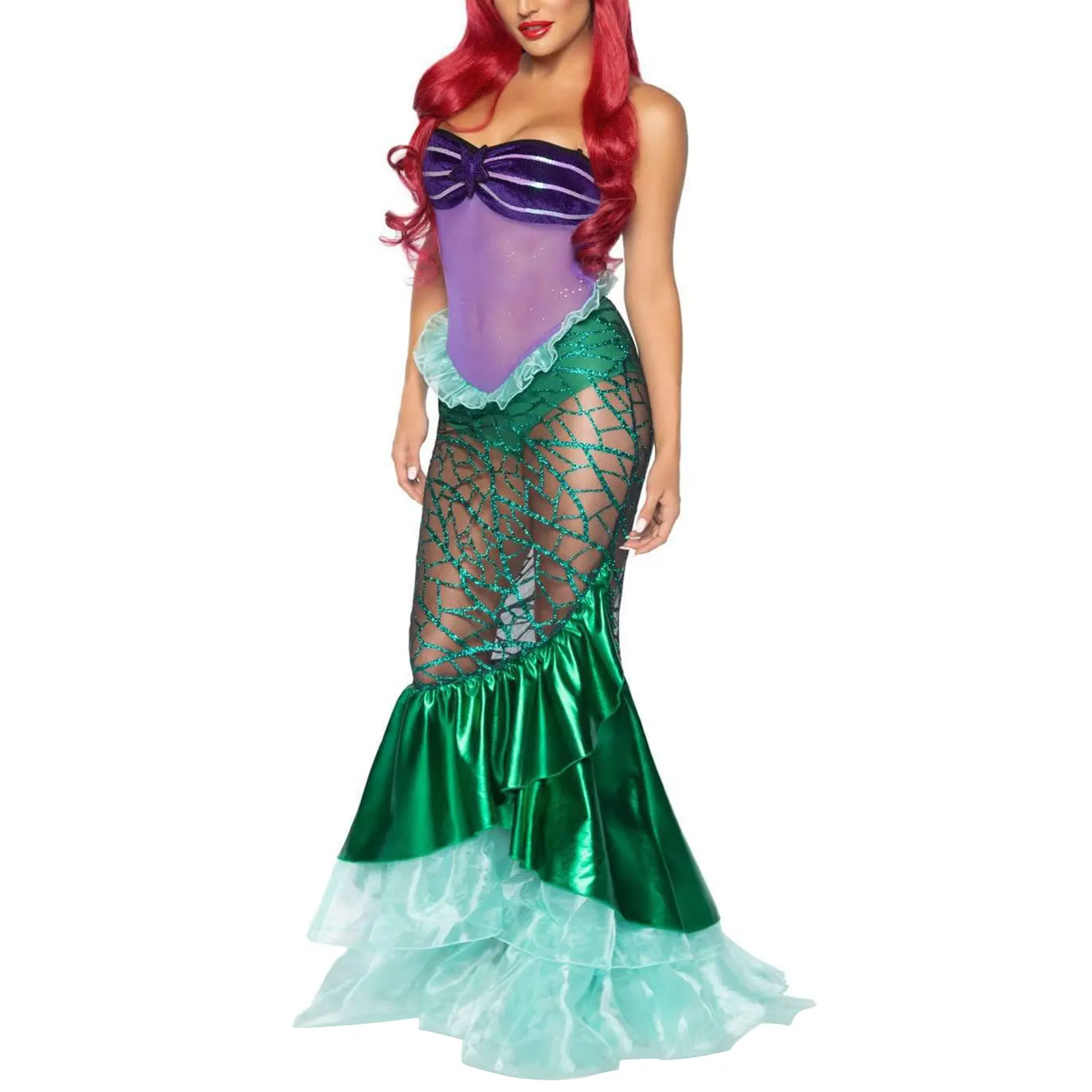 อะนิเมะเซ็กซี่ Mermaid Ariel Princess เครื่องแต่งกายผู้ใหญ่ Halloween Mermaid Masquerade ชุดเครื่องแบบ Up Fancy Sequins Ruffle ชุด