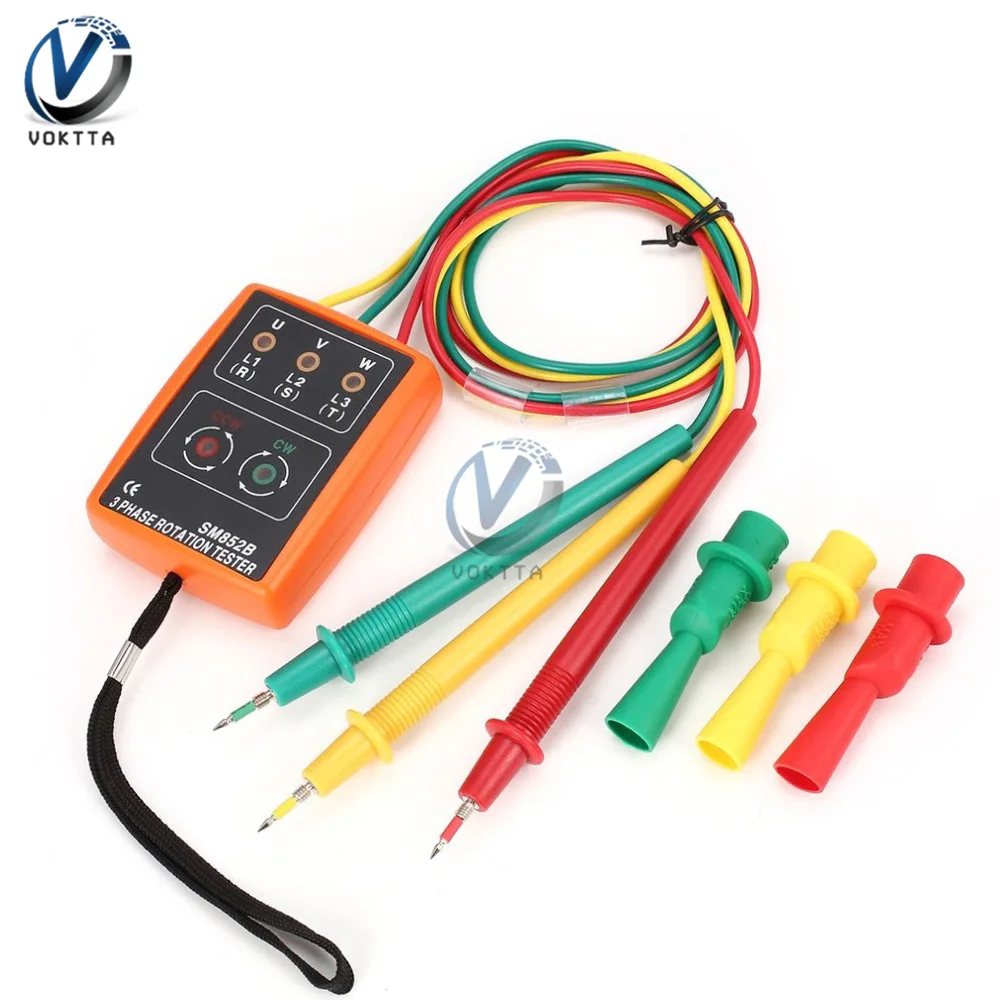 SM852B Digital Phase Sequence Meter 3 Phase Tester AC Phase Indicator Detector LED Buzzer Sequence Meter 60V-600V Voltage Tester