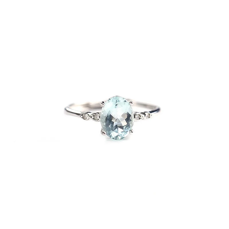 Cute simple small ring with natural aquamarine gemstone Ring in 925 sterling silver fine jewelry for girls & women as gift