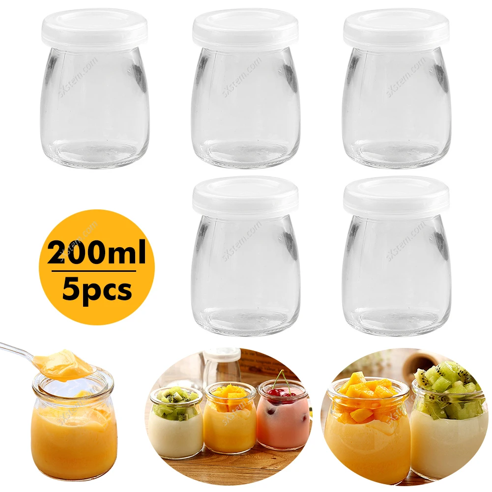 5PCS 100ML/ 200ML Empty Bottle Mini Yogurt Pudding Glass Jar Milk Jelly Baking Pan Food Storage Container