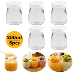 Botella vacía de 100ML/ 200ML, Mini tarro de vidrio para pudín de yogur, gelatina de leche, bandeja para hornear, contenedor de almacenamiento de alimentos, 5 uds.