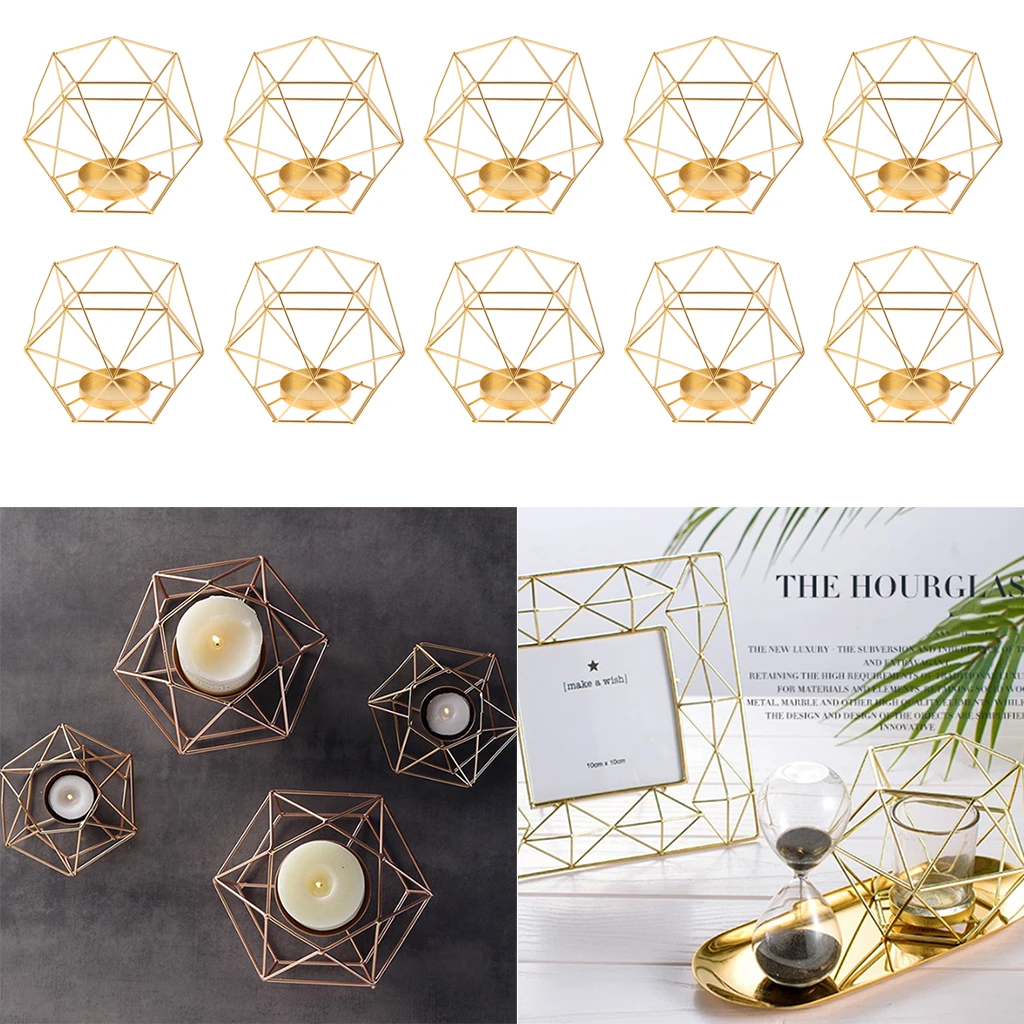 10pcs Geometric Polished Tealight Candle Holder Table Top Centerpiece Weddings Events Parties Dinner Table Decor - Gold image 4