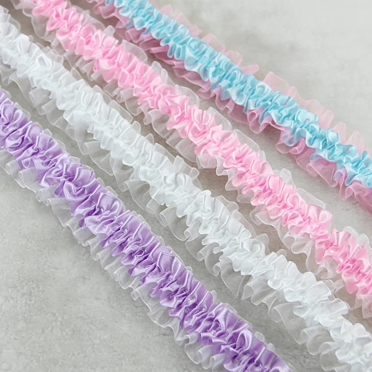 Ruffled Lace Trim for DIY Hair Head Decoration, Snow Gauze Ribbon Strip, Fold Lace Trim, 4cm Wide, 5Yards per Lot, RS2719