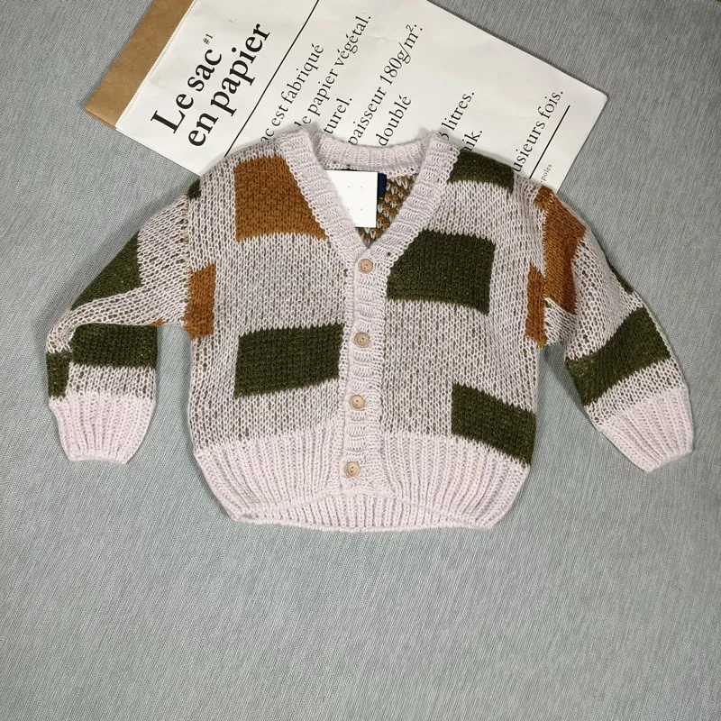 

BOBOZONE rectangle pattern cardigan for kids boys girls