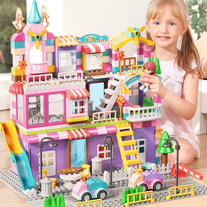 

Girls Big Particle Blocks Marble Race Run Slide Blocks City Blocks House Castle Building Blocks Brick Toy Kids Christmas Gift