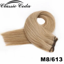 Cabello humano clásico Coda, mechones rectos, cabello Remy puro, rubio platino, pelo Natural cosido en trama, 100g, 18 '', 22''