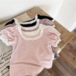 Sweet Lace Shirt for Girls Clothes Summer Thin Breathable Cotton Kids Shirt Toddler Mesh Blouse Children t Shirt Teenager Tops