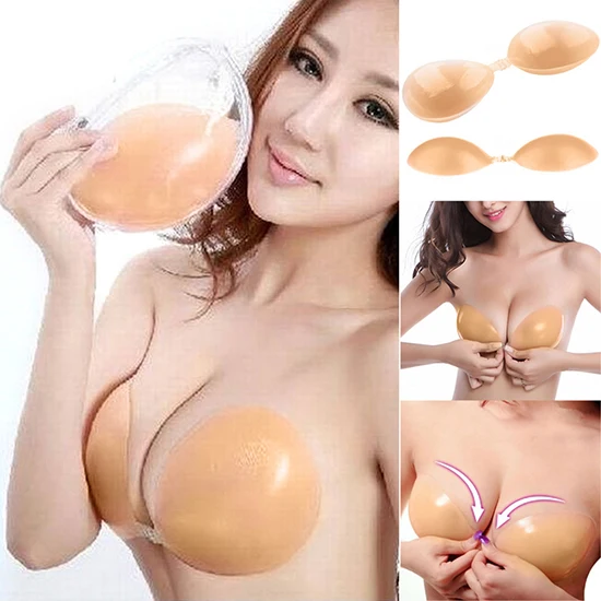 Wanita Invisible Bra Silikon Perekat Tempel Push Up Tanpa Tali Lembut Pad