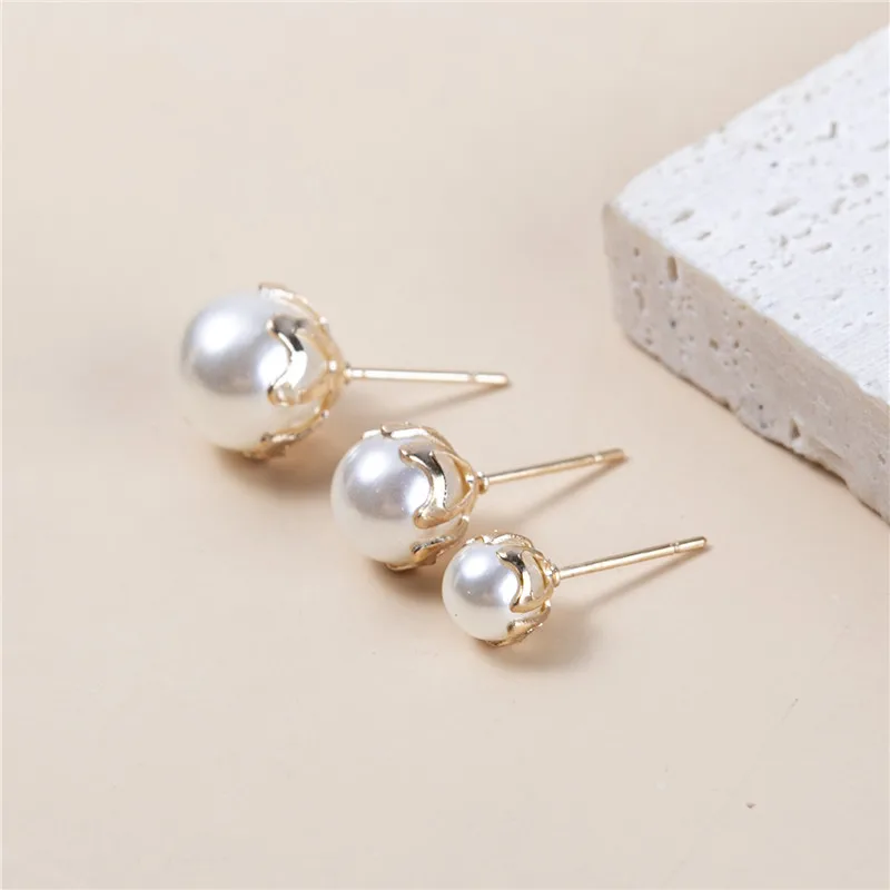 12 Pasang/Set Set Anting Mutiara Simulasi Putih untuk Perhiasan Wanita Anting Stud Bola Bulat Hadiah Perhiasan 7Mm 9Mm 11Mm