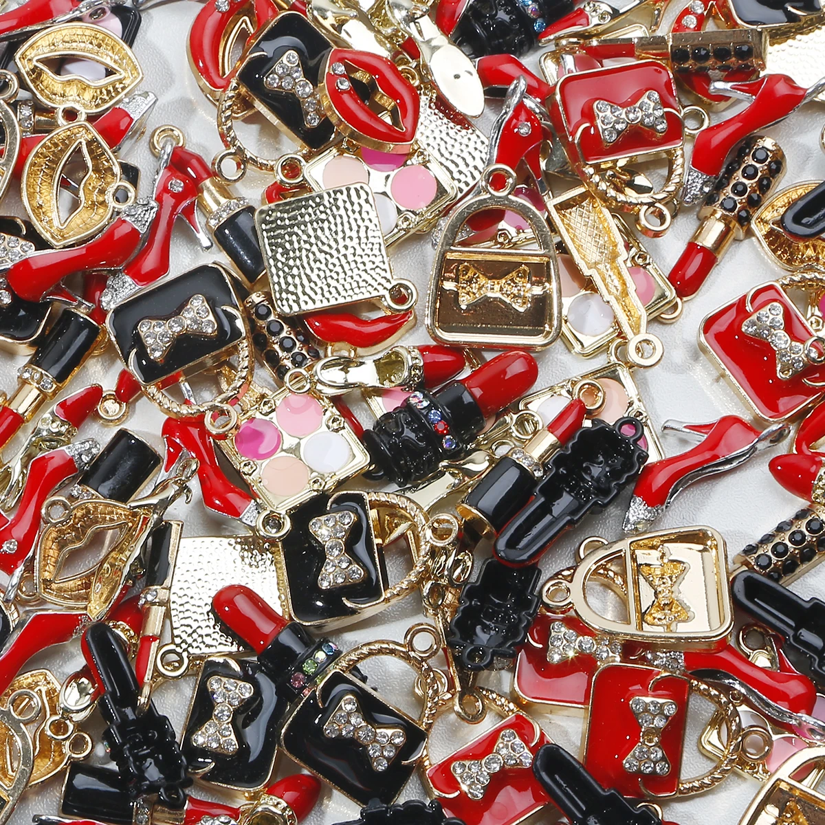 2pcs Enamel Makeup Charms Mixed Women Lip Lipstick Bag Shoes Pendant for DIY Earring Bracelet Necklace Key Chain Jewelry Making