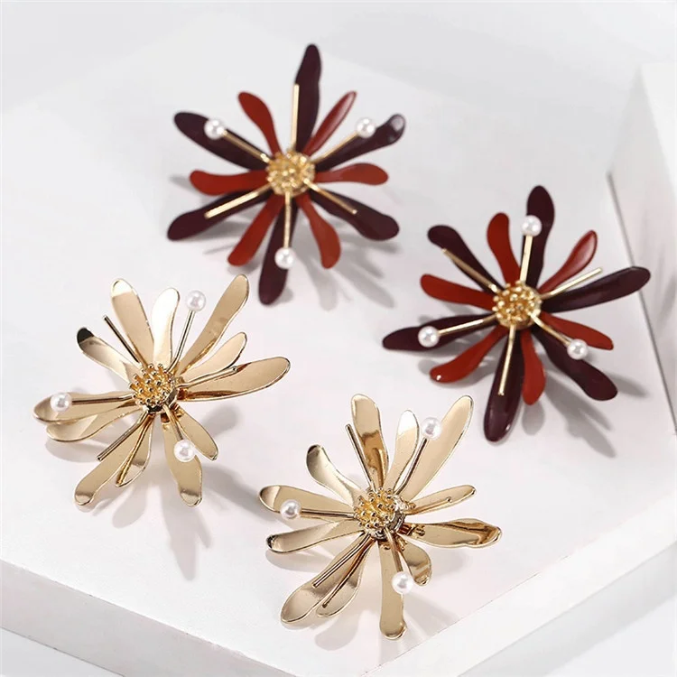 Stainless Steel Earrings Fashion Boho Jewelry For Women Punk Exaggeration Temperament Baking Varnish Metal Big Flower Earrings