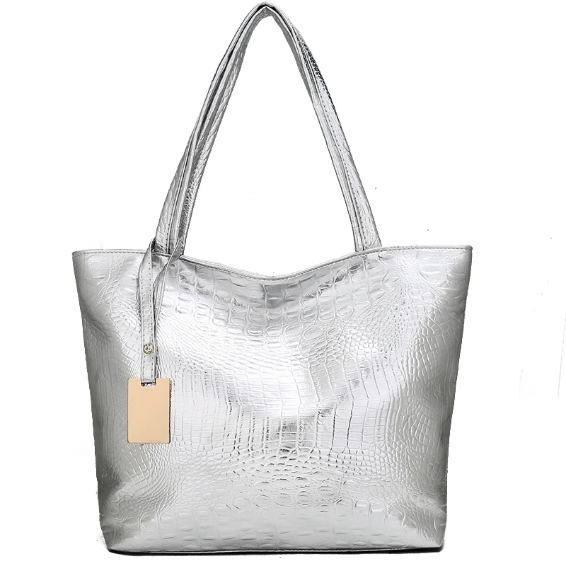 Brand Fashion Casual Vrouwen Schoudertassen Zilver Goud Zwart Krokodil Handtas Pu Leer Vrouwelijke Grote Tote Tas Dames Handtassen sac