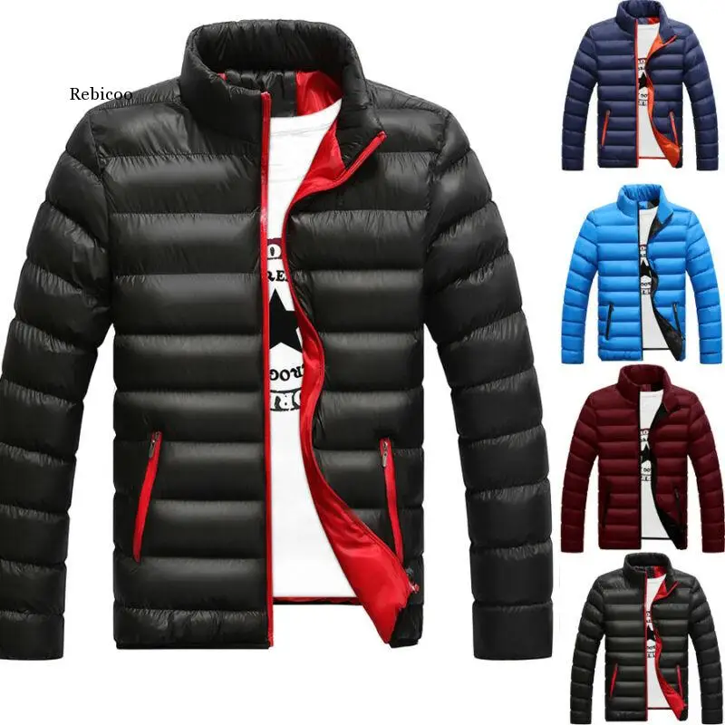 Quente masculino fino ajuste de algodão acolchoado grosso inverno quente gola luz outerwear jaqueta casaco casual roupas casacos