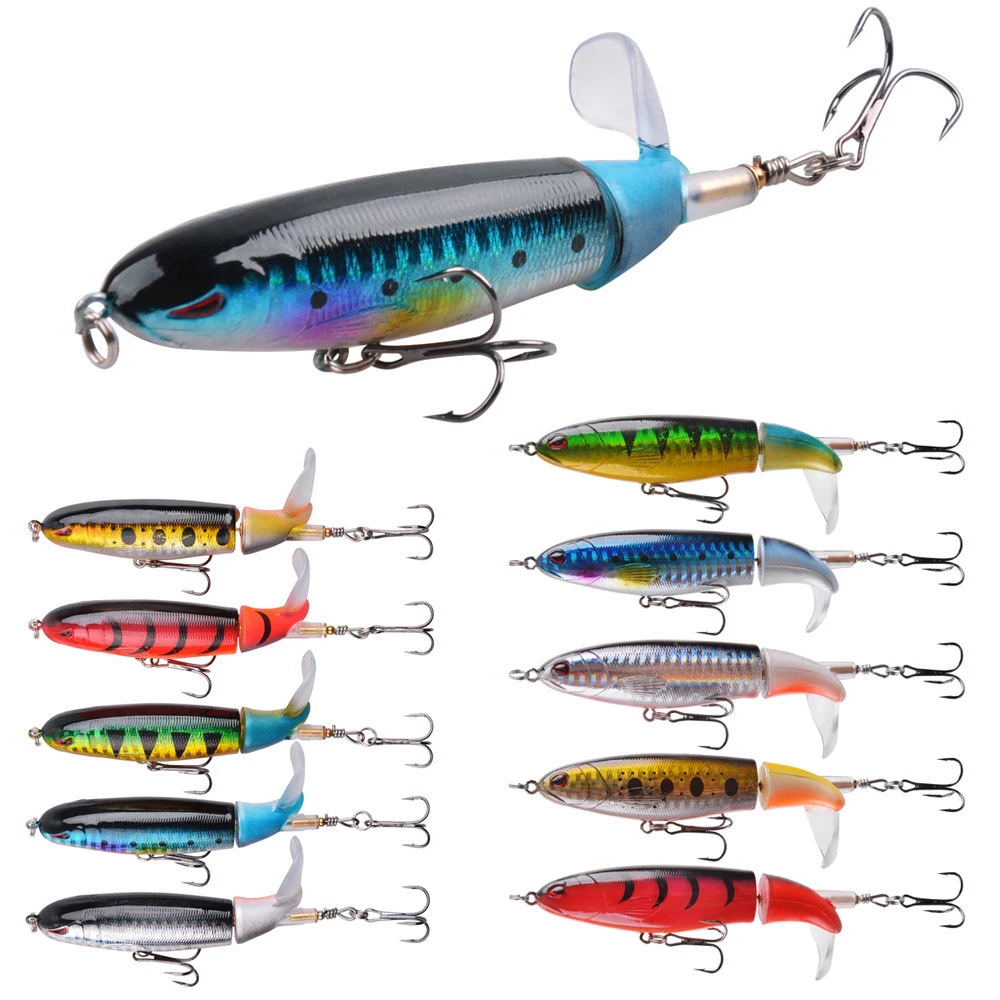 10Pcs/5Pcs Topwater Float Bass Fishing Lure 12g 16g Artificial Hard Bait Floating Rotating Tail Fishing bait 3D Eyes