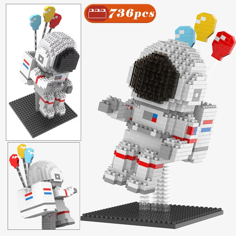 MOC 736pcs Astronaut Micro Building Blocks Spaceman Figures Cosmonaut Diamond Mini Brick Toys For Kids gifts