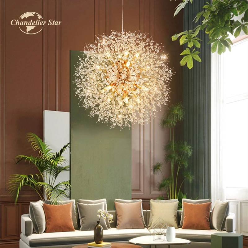 

Chandelier Star LED Crystal Art Deco Chandeliers Dandelion for Kitchen Dining Living room Bedroom Pendant Hanging Lighting