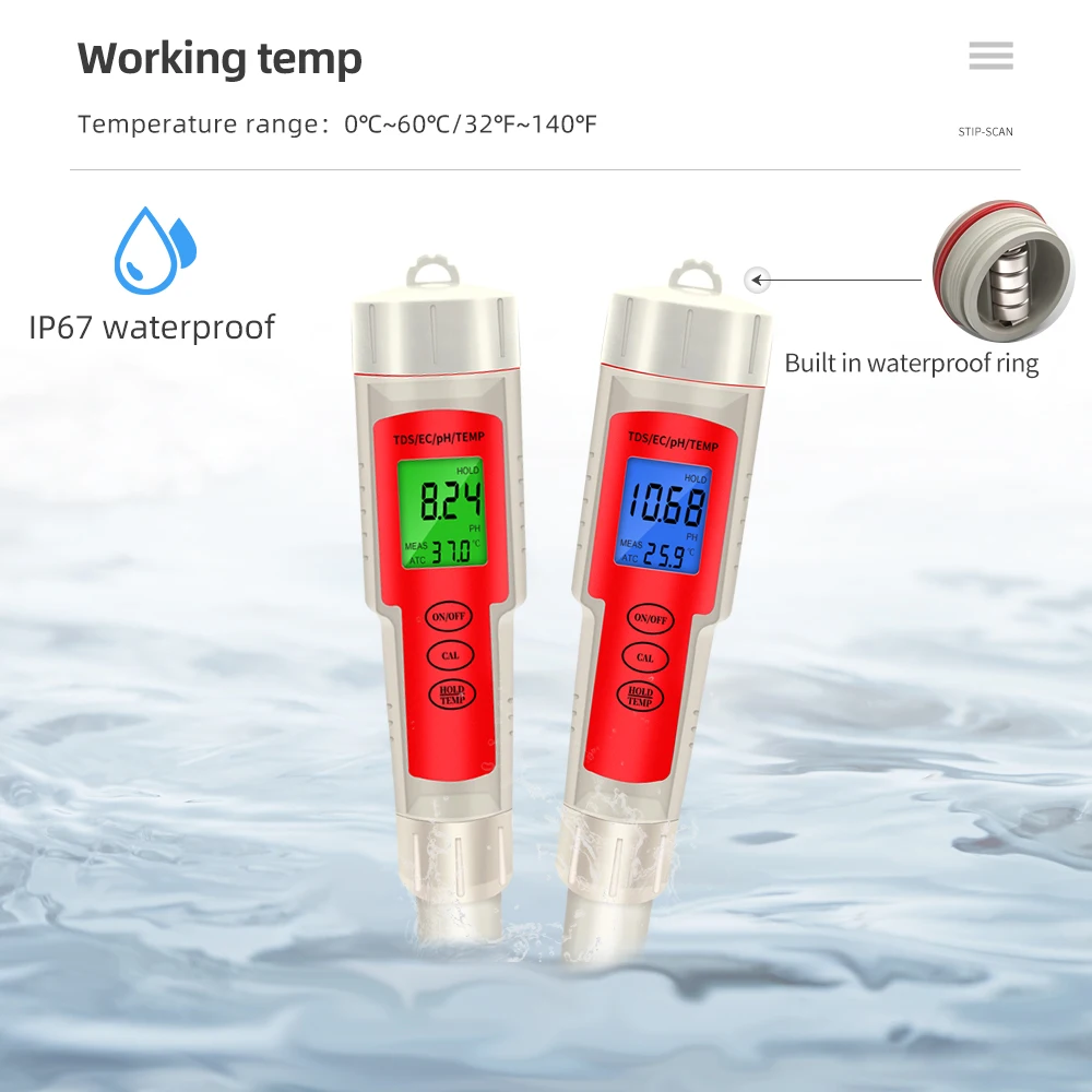 Digital PH Meter 4 in 1 PH TDS EC Temperature Water Quality Tester EZ9908 Monitor for Drinking Water Aquarium Swimming Pool