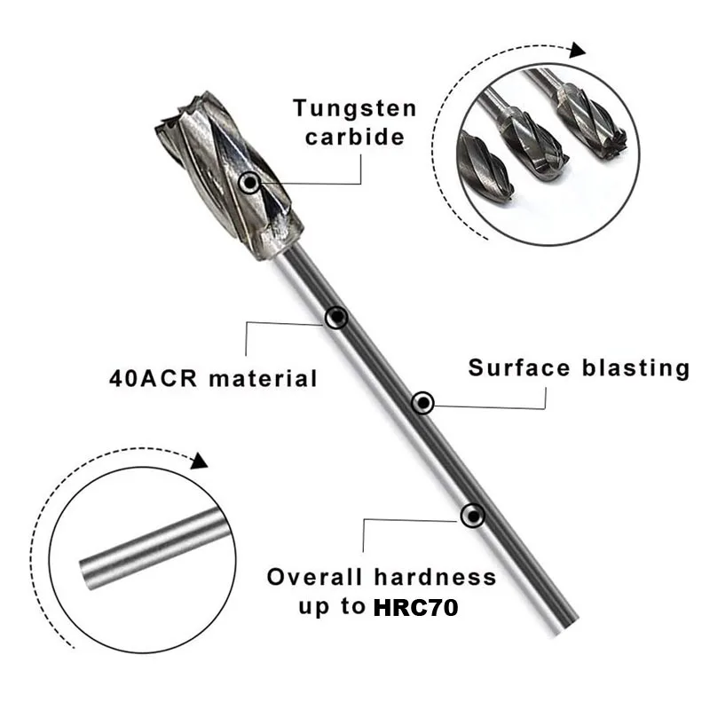 Imagem -04 - Ferramentas Rotativas de Corte Único Moagem Diamantada Haste de mm Cnc Alumínio Fresagem Tungstênio Carboneto Rebarba Rotativa mm Hrc70