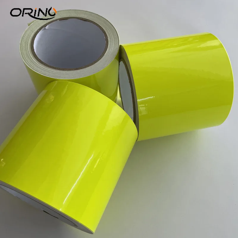 10cm width Glossy Neon Fluorescent Yellow Vinyl Car Wrap Film Sheet Roll with Air Release Technology