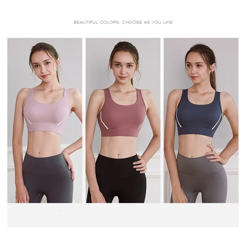 Sport Fitness Bra Woman Push Up Crop Top Adjustable Buckle Mesh Splice Breathable Nylon Gym Yoga Running Underwear Sports Bra