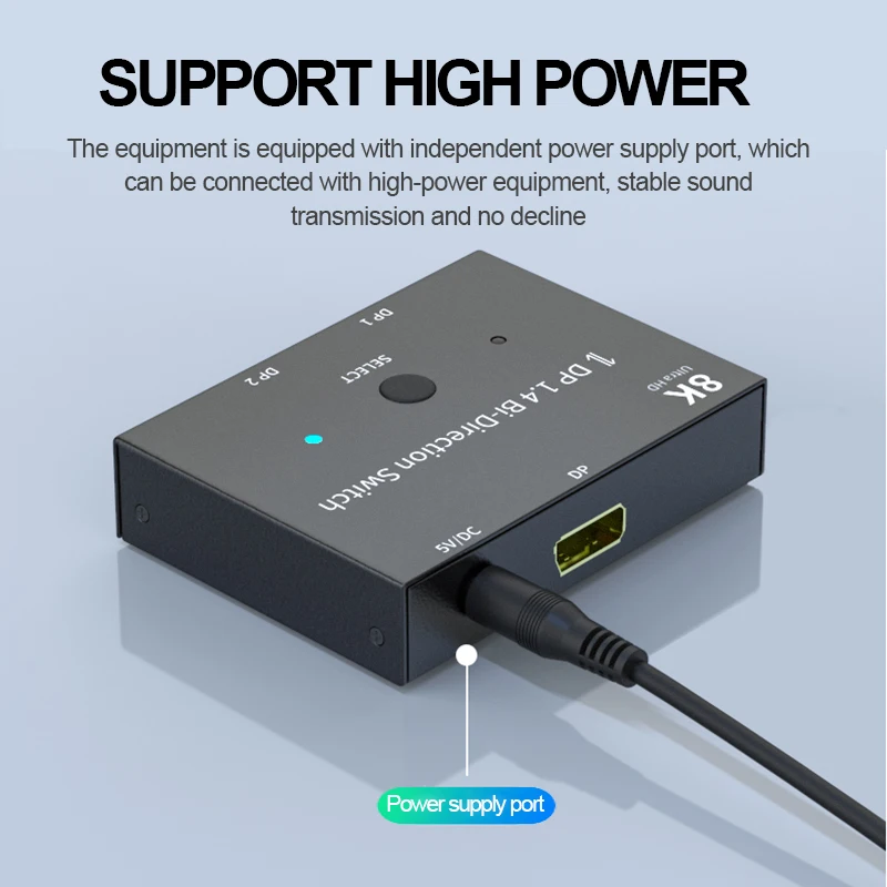 Displayport Switcher DP1.4 Splitter 8K Bi-Directionele 1X2/2X1 Adapter 8K @ 30Hz 4K @ 144Hz Voor Multi Bron En Display Port Hdr