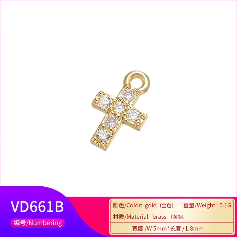 ZHUKOU Brass cute Cross crystal necklace pendant for women DIY handmade necklace jewelry accessories making findings model:VD664
