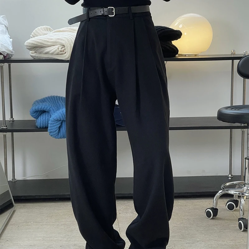 Women\'s Casual High Waist Loose Wide-Leg Pants, Monochromatic, Winter