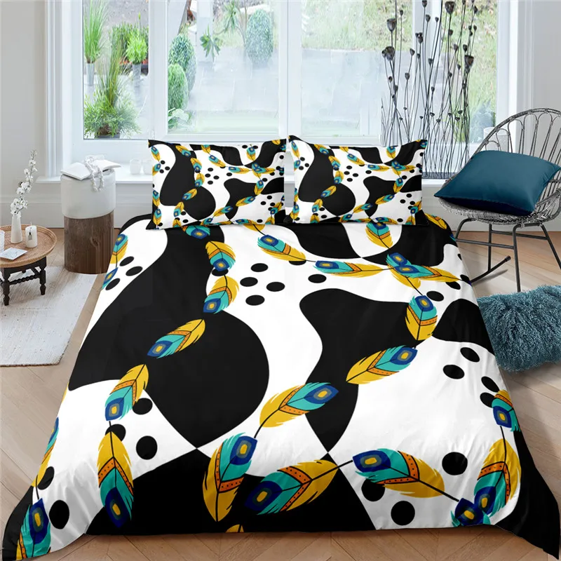 Home Living Luxury 3D Peacock Feather Bedding Set Comfortable Duvet Cover Set Kids Bedding Set Queen and King EU/US/AU/UK Size