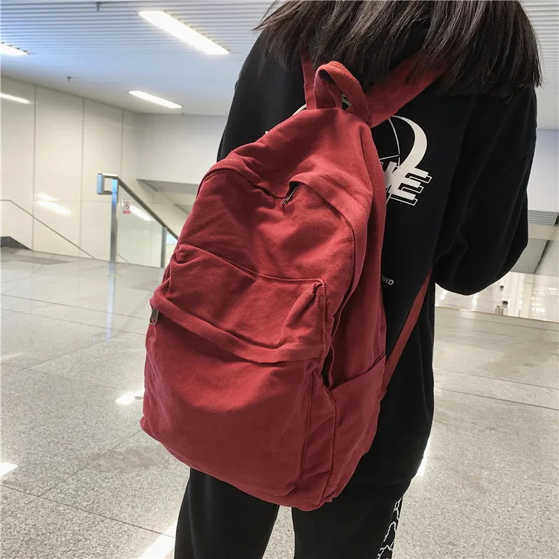 Green 100% Cotton Backpacks Solid Black Shoulder Bag Soft Canves Lesure Or Travle Bag Minimalist style Unisex School Bag f