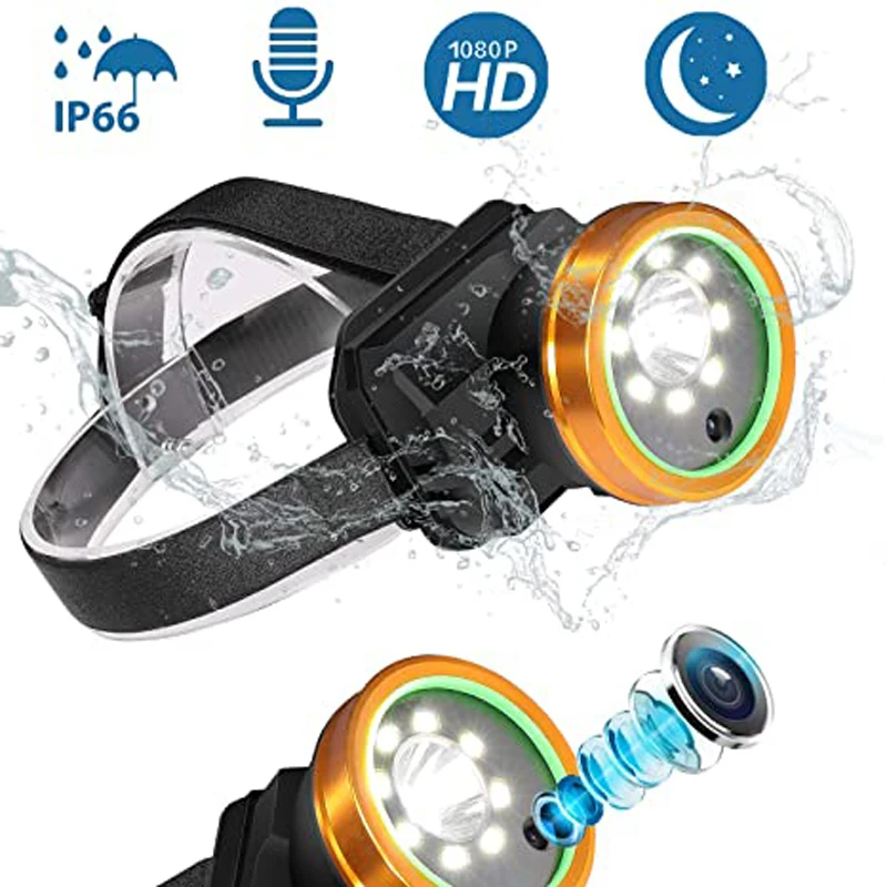 Налобная камера с аудиосистемой 1080P, носимая нательная камера, перезаряжаемая водонепроницаемая камера для видеоблогов IPX4