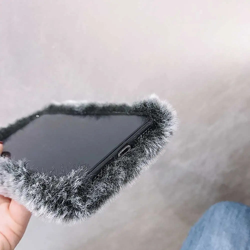 Case for iPhone 14 13 12 11 Pro Max XS XR X 8 7plus Furry fluffy Fur Back Cover for iPhone 6 6s Plus SE Plush Warm Phone Cases