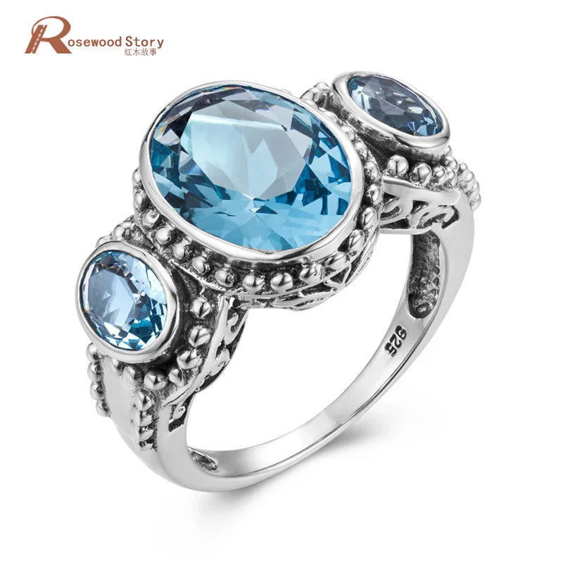 Aquamarine Men Rings Sterling Silver 925 Gemstone Vintage Rings For women Fine Oval Shape Prong Setting Anillo Hombre At A Loss