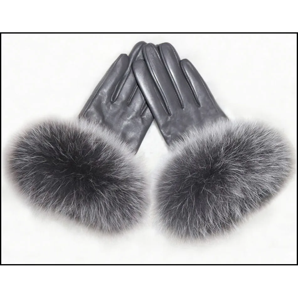 AOTIANYANG Real Sheepskin Fox Fur Gloves Women\'s Genuine Leather Glove Winter Warm Fluffy Fox Fur Touchscreen 2023 Fashion Brand