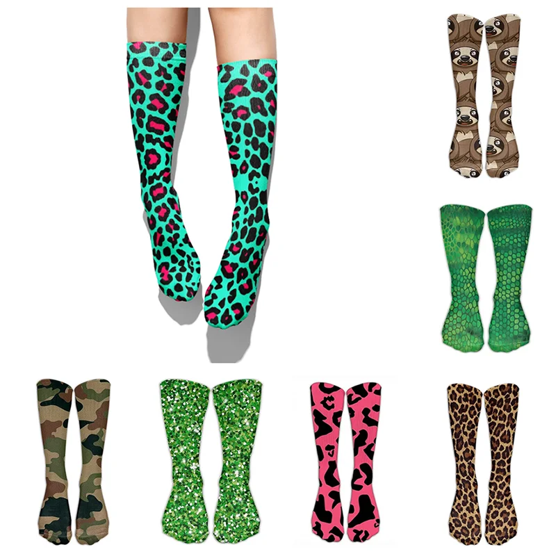 Leopard Snake Sexy Novelty Socks Women Funny Casual Cotton High Knee Socks Female Harajuku Happy Cartoon 3D Printed Men's Socks