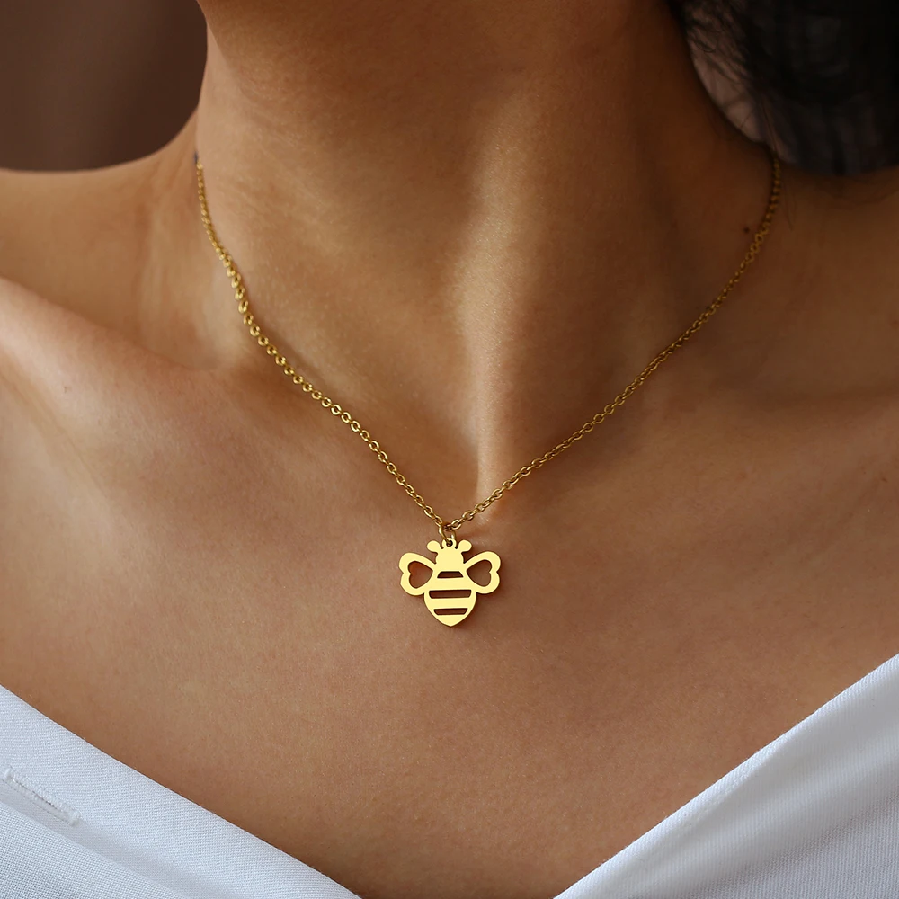 Stainless Steel Necklaces Cute Little Bee Insect Pendant Choker Chain Fashion Necklace For Women Jewelry Friends Party Gifts