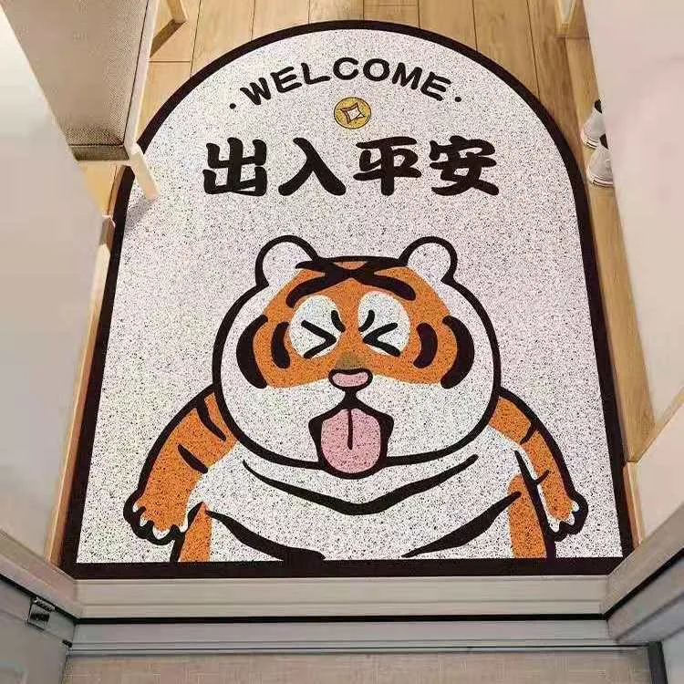 Cute Tiger Sand Scraping Dust Door Entrance Mat Hallway Kitchen Bath Non-slip Rug Dust Removal Carpet Wire Loop Footpad Doormat