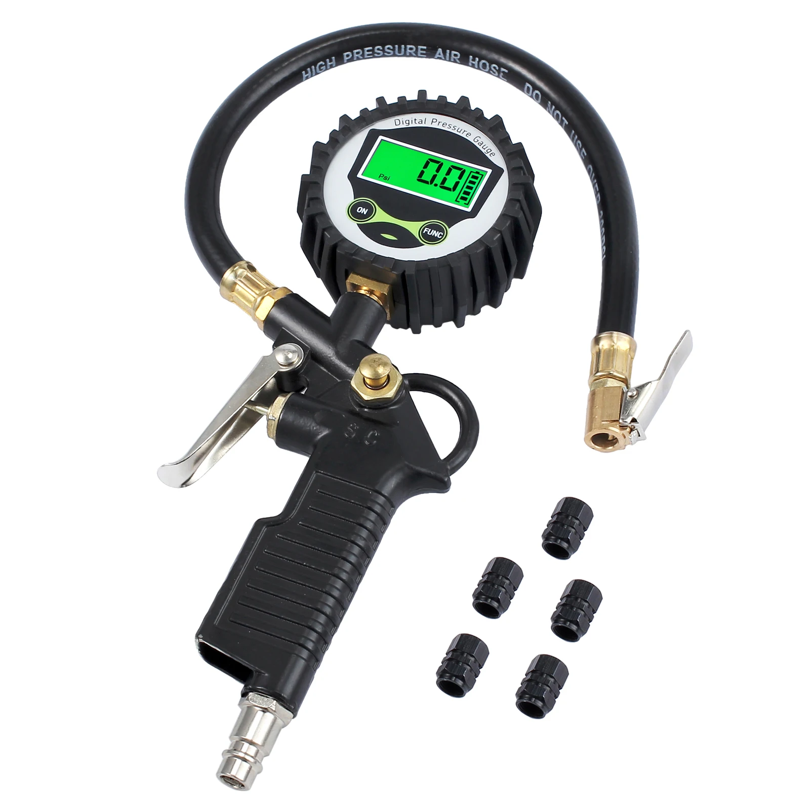 Neoteck EU JP US Digital Pressure Gauge 0-200 PSI  with 5 Black Valve Caps Car Vehicle  Manometer Measuring Instrument Inflator