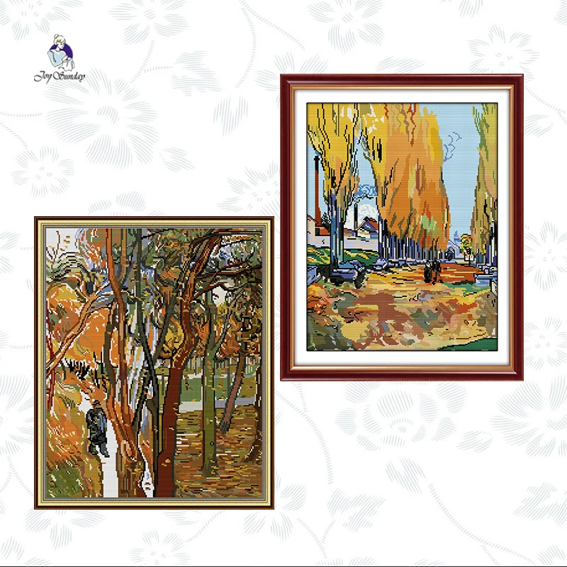 Joy Sunday Falling Leaves Scenery Pattern Cross Stitch Kit11CT 14CT Printed Canvas Embroidery DIY Handmade Needlework Gifts Sets